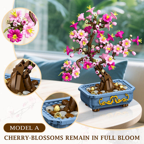 HOGOKIDS Flowers Cherry-Blossom Bonsai Building Set - 2 in 1 Artificial Bonsai Tree Plants for Home Decor (775PCS)