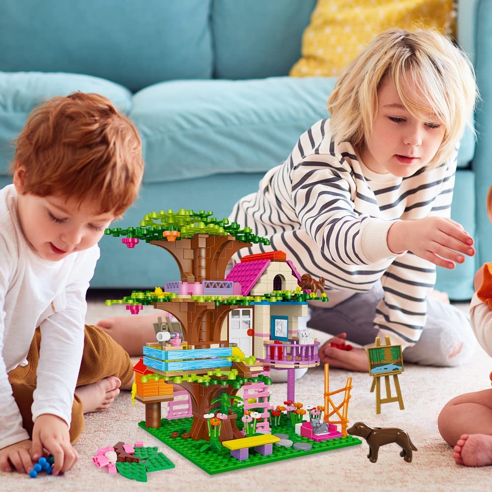 HOGOKIDS Tree House STEM Building Toy - Creative Construction Set 613PCS Forest House Building Bricks | Treehouse with Fountain and Animals, Building Block Toy