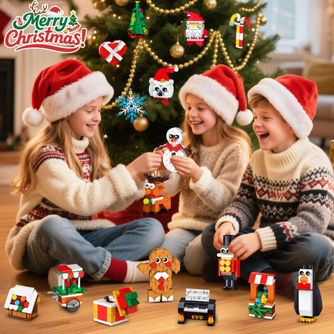 HiWEEGO 24 Packs Christmas Ornaments Building Set - Hanging Christmas Tree Wreath Xmas Gifts Stocking，6+ Kids