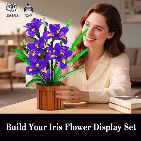 CUBIMANA Flowers Botanicals Iris Building Set - Artificial Purple Bonsai Plant for Home Office Décor, 808PCS