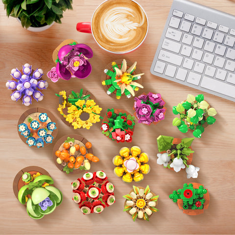 15 Pack Flowers Plants Mini Building Sets - 1314PCS 3.6MM Flower Succulents Botanical Collection for Home Office Décor Block Toy