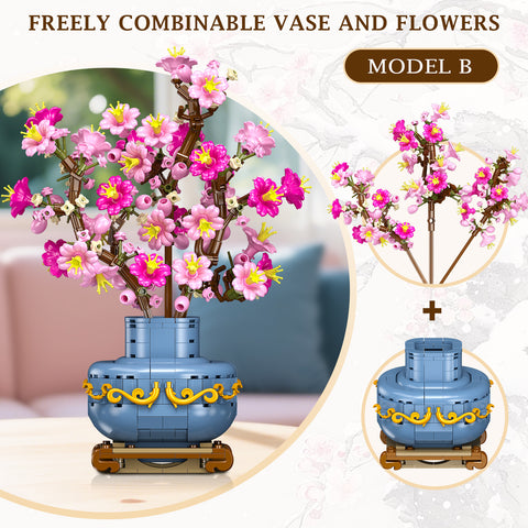 HOGOKIDS Flowers Cherry-Blossom Bonsai Building Set - 2 in 1 Artificial Bonsai Tree Plants for Home Decor (775PCS)