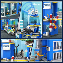 HOGOKIDS City Police Station Building Set - 1260 PCS Police Building Block Toys with Helicopter Motorcycle Police Vehicle Bandit Car