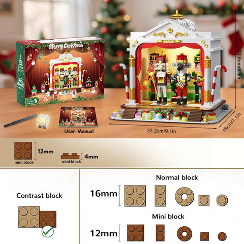 2025 Christmas Nutcracker Theater Building Set with Light,4 Nutcrackers & 8 Minifig ures, 1690PCS for Adult Girl Boy Age 12+