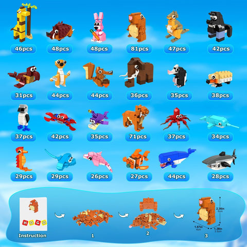 24 Pack Easter Basket Fillers Party Favors for Kids – 1000 PCS Mini Animals Building Block Toy Set for Easter Goodie Bag Stuffers Classroom Prizes Birthday Easter Gifts for Kids 6+