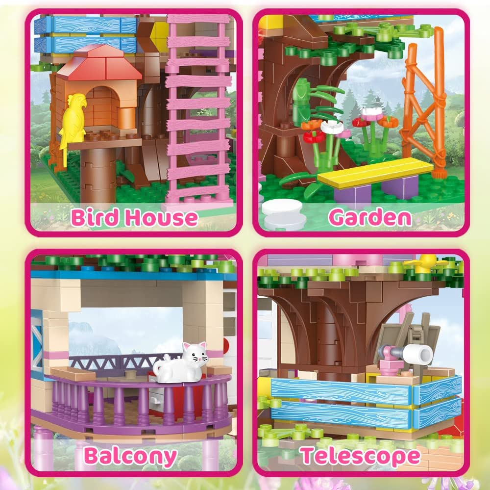 HOGOKIDS Tree House STEM Building Toy - Creative Construction Set 613PCS Forest House Building Bricks | Treehouse with Fountain and Animals, Building Block Toy