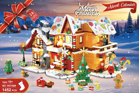 HOGOKIDS 2025 Advent Calendar Gingerbread House Mini Building Set with Light, 24 Days Countdown 3 Style Christmas Village Blocks Toy with Xmas Tree,Ages 10+