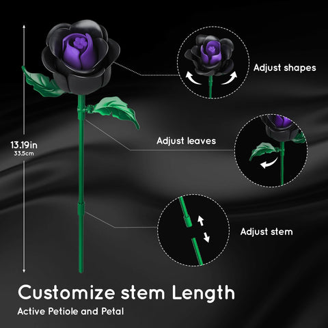 Flowers Bouquet Building Set - 15 Halloween Black Roses Botanical Collection Building Blocks Artificial Flower 330PCS Gothic Home Decor Christmas Birthday Gift for Adults Kids Girls Age 8+