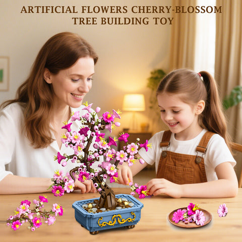 HOGOKIDS Flowers Cherry-Blossom Bonsai Building Set - 2 in 1 Artificial Bonsai Tree Plants for Home Decor (775PCS)