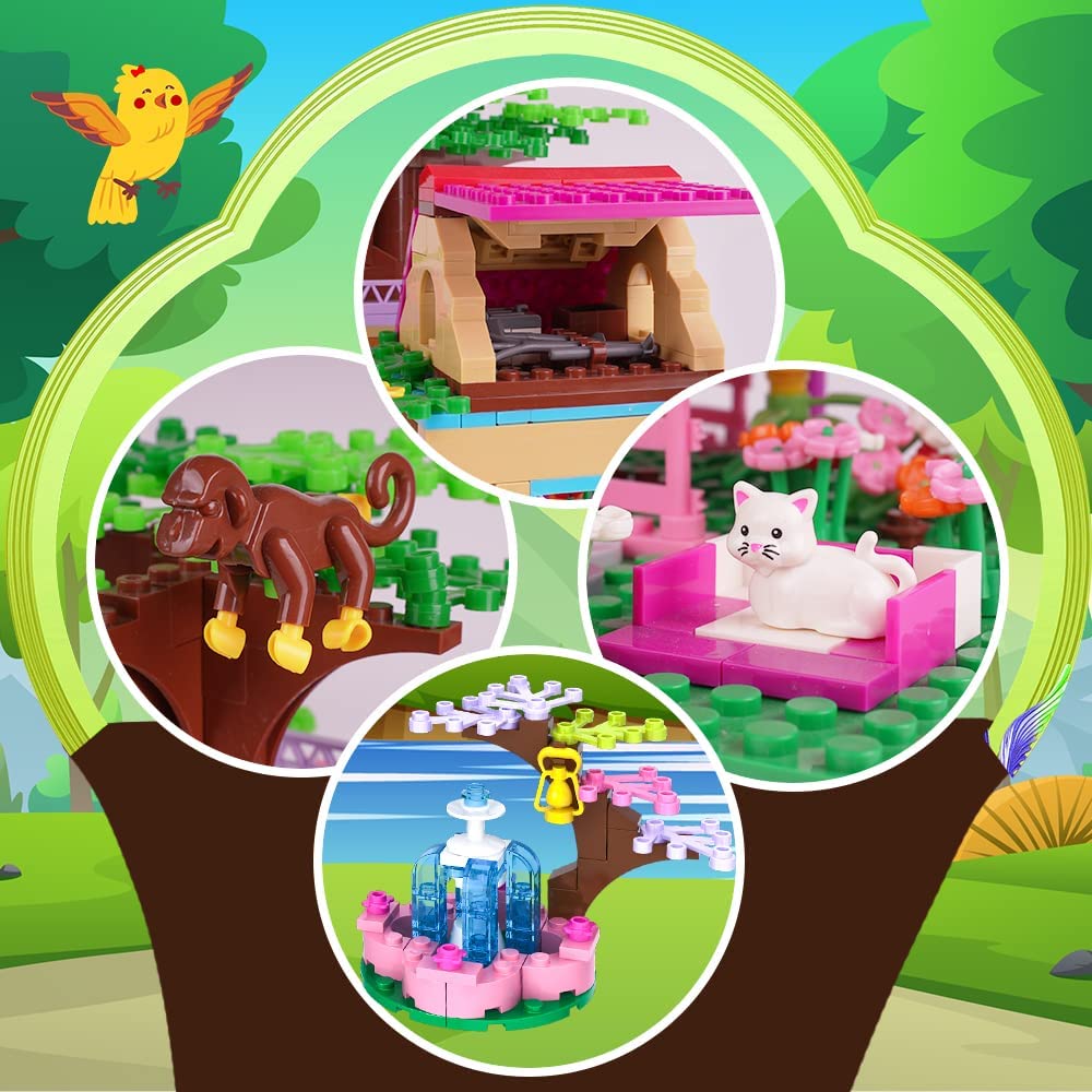 HOGOKIDS Tree House STEM Building Toy - Creative Construction Set 613PCS Forest House Building Bricks | Treehouse with Fountain and Animals, Building Block Toy