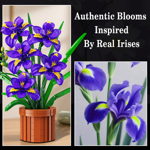 CUBIMANA Flowers Botanicals Iris Building Set - Artificial Purple Bonsai Plant for Home Office Décor, 808PCS