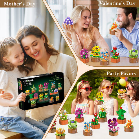 15 Pack Flowers Plants Mini Building Sets - 1314PCS 3.6MM Flower Succulents Botanical Collection for Home Office Décor Block Toy