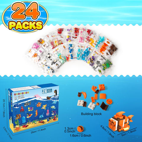 24 Pack Party Favors for Kids Building Set - 629PCS Marine Animals Building Blocks Toy for Goodie Bag Stuffers Classroom Prizes, Ages 6-12