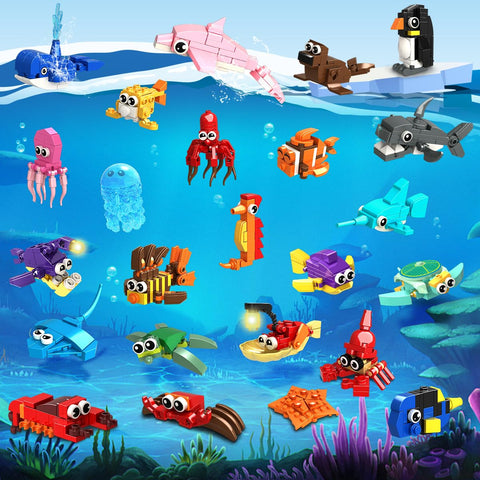 24 Pack Party Favors for Kids Building Set - 629PCS Marine Animals Building Blocks Toy for Goodie Bag Stuffers Classroom Prizes, Ages 6-12