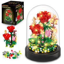 HOGOKIDS Flower Bouquet Building Kit with LED Lighting Rose Sets with Cover Botanical Building Blocks- 596 PCS(Red Roses)