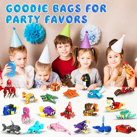 24 Pack Party Favors for Kids Building Set - 629PCS Marine Animals Building Blocks Toy for Goodie Bag Stuffers Classroom Prizes, Ages 6-12