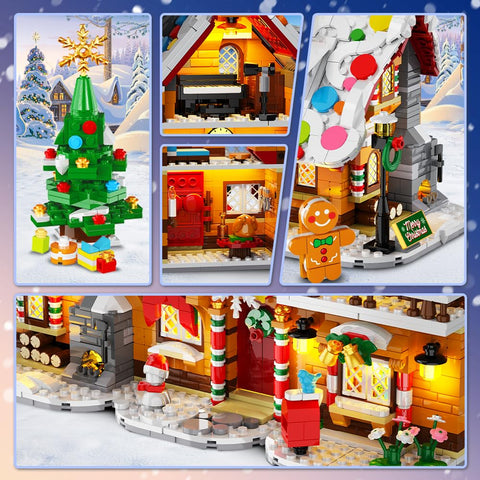 HOGOKIDS 2025 Advent Calendar Gingerbread House Mini Building Set with Light, 24 Days Countdown 3 Style Christmas Village Blocks Toy with Xmas Tree,Ages 10+