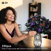 Flowers Bouquet Building Set - 15 Halloween Black Roses Botanical Collection Building Blocks Artificial Flower 330PCS Gothic Home Decor Christmas Birthday Gift for Adults Kids Girls Age 8+