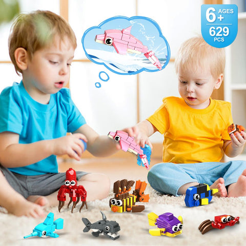 24 Pack Party Favors for Kids Building Set - 629PCS Marine Animals Building Blocks Toy for Goodie Bag Stuffers Classroom Prizes, Ages 6-12