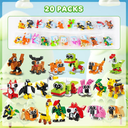 Animals Building Block Toy 20 Pack, Valentines Day Gifts Goodie Bags Stocking Stuffer Classroom Prizes Building Set