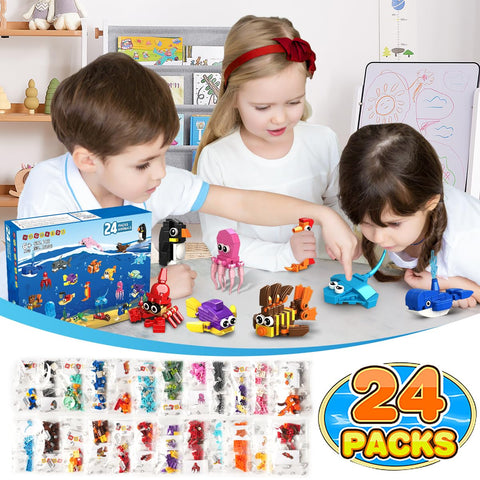 24 Pack Party Favors for Kids Building Set - 629PCS Marine Animals Building Blocks Toy for Goodie Bag Stuffers Classroom Prizes, Ages 6-12