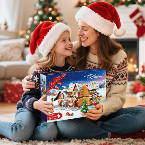 2025 Christmas Castle Village Building Block Toy with Santa Claus Xmas Tree Train，Ages 6+ (1477PCS)