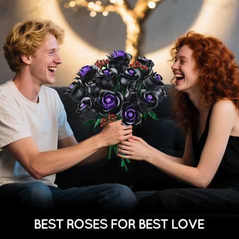 Flowers Bouquet Building Set - 15 Halloween Black Roses Botanical Collection Building Blocks Artificial Flower 330PCS Gothic Home Decor Christmas Birthday Gift for Adults Kids Girls Age 8+