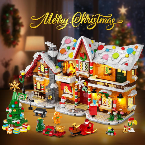 HOGOKIDS 2025 Advent Calendar Gingerbread House Mini Building Set with Light, 24 Days Countdown 3 Style Christmas Village Blocks Toy with Xmas Tree,Ages 10+