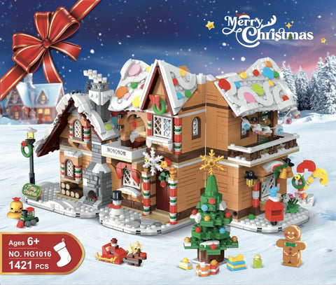 2025 Christmas Castle Village Building Block Toy with Santa Claus Xmas Tree Train，Ages 6+ (1477PCS)