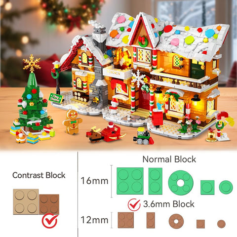 HOGOKIDS 2025 Advent Calendar Gingerbread House Mini Building Set with Light, 24 Days Countdown 3 Style Christmas Village Blocks Toy with Xmas Tree,Ages 10+