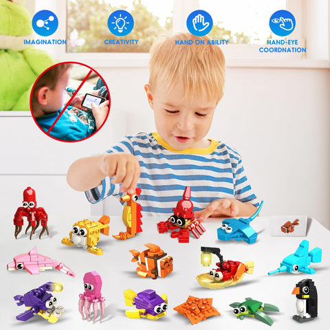 24 Pack Party Favors for Kids Building Set - 629PCS Marine Animals Building Blocks Toy for Goodie Bag Stuffers Classroom Prizes, Ages 6-12