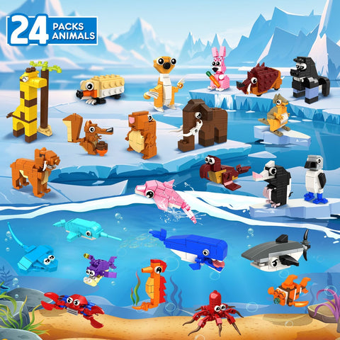 24 Pack Easter Basket Fillers Party Favors for Kids – 1000 PCS Mini Animals Building Block Toy Set for Easter Goodie Bag Stuffers Classroom Prizes Birthday Easter Gifts for Kids 6+