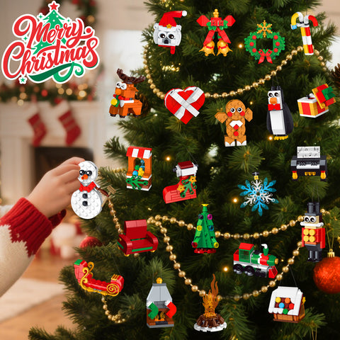 HiWEEGO 24 Packs Christmas Ornaments Building Set - Hanging Christmas Tree Wreath Xmas Gifts Stocking，6+ Kids