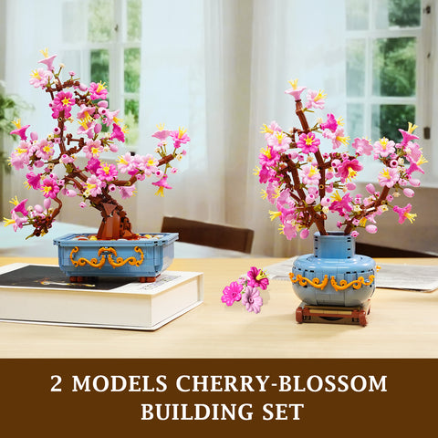 HOGOKIDS Flowers Cherry-Blossom Bonsai Building Set - 2 in 1 Artificial Bonsai Tree Plants for Home Decor (775PCS)