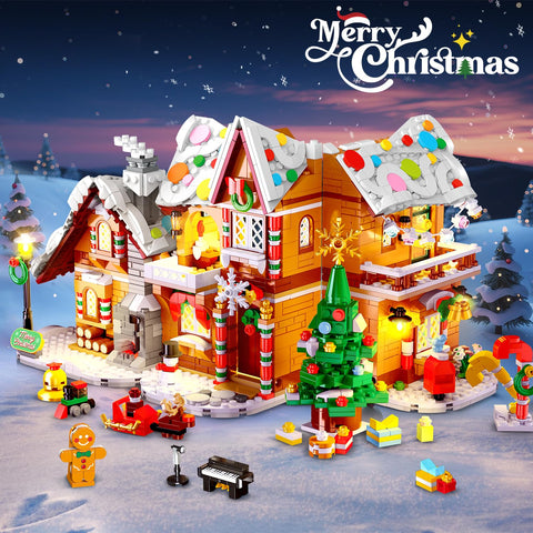 2025 Christmas Castle Village Building Block Toy with Santa Claus Xmas Tree Train，Ages 6+ (1477PCS)