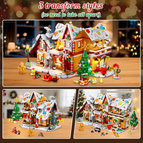 2025 Christmas Castle Village Building Block Toy with Santa Claus Xmas Tree Train，Ages 6+ (1477PCS)