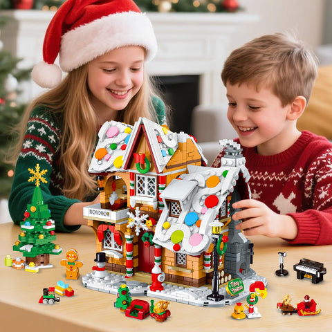 2025 Christmas Castle Village Building Block Toy with Santa Claus Xmas Tree Train，Ages 6+ (1477PCS)