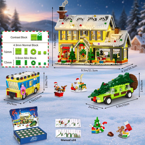 Advent Calendar 2025 Christmas Building Set with Light, 24 Days Christmas Countdown House Mini Building Block Kit，Age 12+