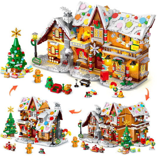 2025 Christmas Castle Village Building Block Toy with Santa Claus Xmas Tree Train，Ages 6+ (1477PCS)