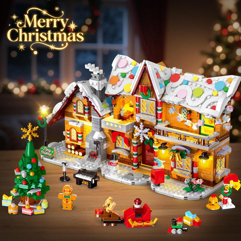 2025 Christmas Castle Village Building Block Toy with Santa Claus Xmas Tree Train，Ages 6+ (1477PCS)