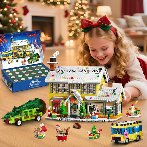 Advent Calendar 2025 Christmas Building Set with Light, 24 Days Christmas Countdown House Mini Building Block Kit，Age 12+