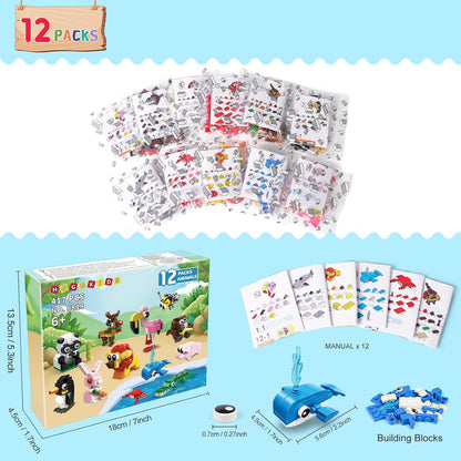 12 Pack Animals Building Blocks Sets for Valentines Day Gifts Party Favors Goodie Bags Classroom Prizes Fillers Stocking Stuffers Birthday Easter Gifts for Boys Girls