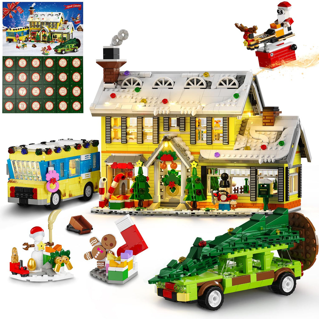 Advent Calendar 2025 Christmas Building Set with Light, 24 Days Christmas Countdown House Mini Building Block Kit，Age 12+