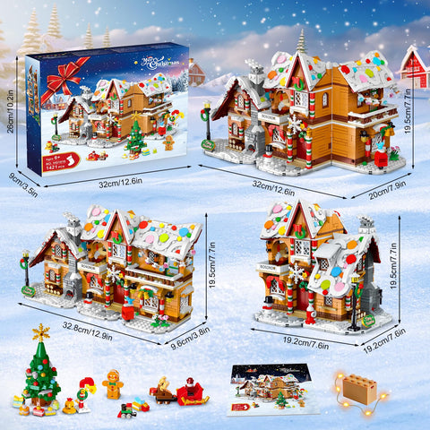 2025 Christmas Castle Village Building Block Toy with Santa Claus Xmas Tree Train，Ages 6+ (1477PCS)