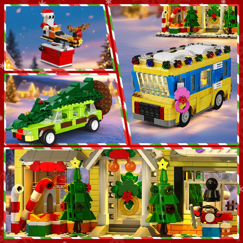 Advent Calendar 2025 Christmas Building Set with Light, 24 Days Christmas Countdown House Mini Building Block Kit，Age 12+