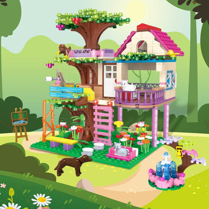 HOGOKIDS Tree House STEM Building Toy - Creative Construction Set 613PCS Forest House Building Bricks | Treehouse with Fountain and Animals, Building Block Toy