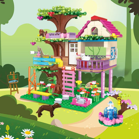 HOGOKIDS Tree House STEM Building Toy - Creative Construction Set 613PCS Forest House Building Bricks | Treehouse with Fountain and Animals, Building Block Toy