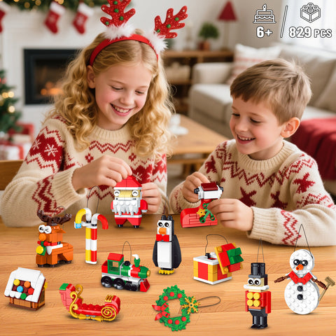 HiWEEGO 24 Packs Christmas Ornaments Building Set - Hanging Christmas Tree Wreath Xmas Gifts Stocking，6+ Kids