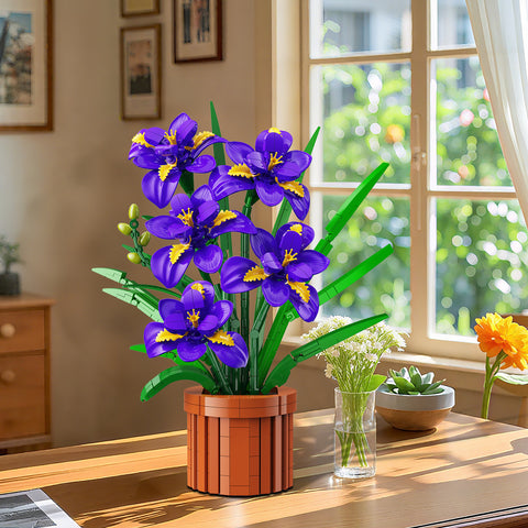 CUBIMANA Flowers Botanicals Iris Building Set - Artificial Purple Bonsai Plant for Home Office Décor, 808PCS