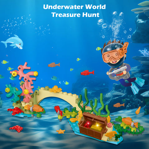 HOGOKIDS City Floatable Boat Building Set with LED Light - Fun Arctic Explorer Ship Building Block Kit Ocean Exploration with Helicopter, Sub,for 6+ Years Kids